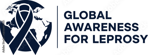 Global awareness for leprosy disease ribbon and globe symbol logo.