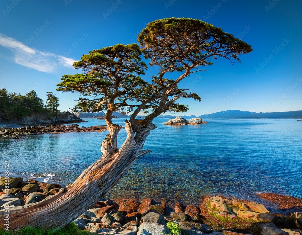 Fototapeta premium southern bc coastal beauty tumbo island s arbutus tree a pacific madrona architectural photography masterpiece
