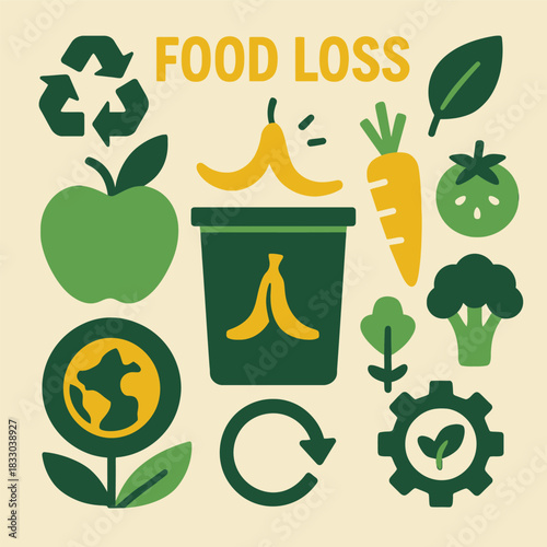 Square Food Loss Icon With Awareness Symbol Sustainable Eco Friendly Illustration Highlighting Responsible Practices