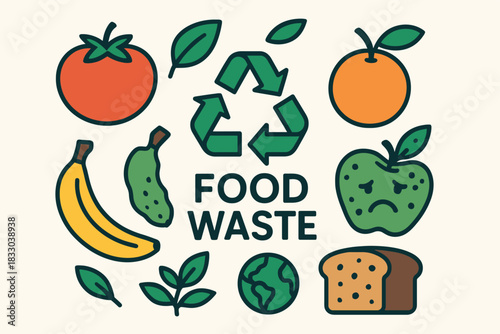 International Food Waste Awareness Illustration Promoting Sustainable Practices Eco Friendly Minimal Design Concept