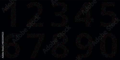 Colorful Numbers From Zero to Nine Made of Geometric Shapes on Black Background for Educational or Design Projects Representing Mathematics and Numerical Systems
