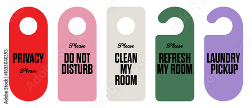 Hotel Door Hanger Vector Set, Do Not Disturb and Room Service Signs, motel door sign collection
