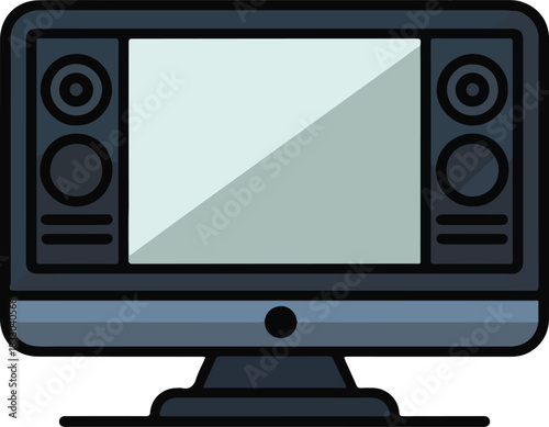 Retro television vector icon with a blank screen and prominent side speakers, symbolizing vintage entertainment technology