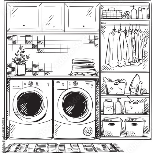Laundry Room Sketch Illustration⁠
