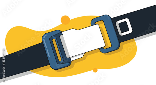 Modern flat design illustration of a fastened seat belt buckle, emphasizing the importance of safety during travel in a vehicle.