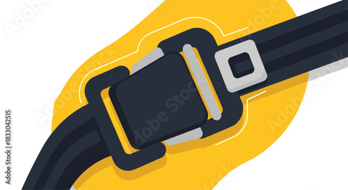 Close-up illustration of a fastened seat belt with a dark strap and buckle, symbolizing road safety and secure travel.