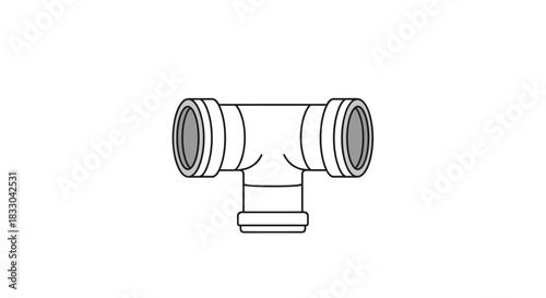 Simple black and white line art icon of a PVC or plastic T-shaped pipe fitting used in plumbing and pipeline systems.