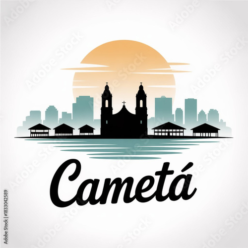 Cametá Skyline Silhouette — Historic Amazonian Riverside City of Pará Brazil Vector Illustration