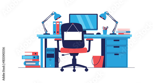 Office workplace with a vacant sign hanging on the chair, representing job openings, hiring, and career opportunities in a company.