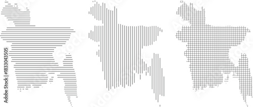 Abstract black and white graphic design element composed of various line patterns