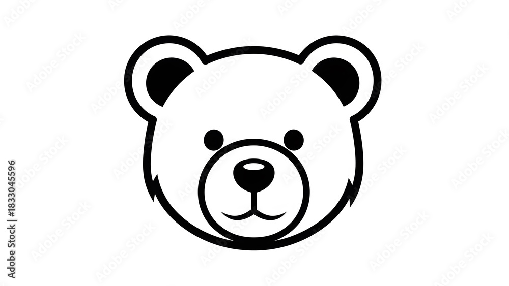 Naklejka premium Cute Bear Head Illustration with Simple Black Outline on White Background