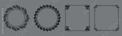 Set of decorative frames Elegant vector element for design in Eastern style, place for text. Floral black and gray borders. Lace illustration for invitations and greeting cards