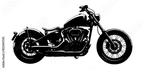 Motorcycle vector illustration on white background featuring black chrome chopper with engine speed wheels