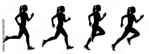 vector silhouettes of women running in 4 different poses