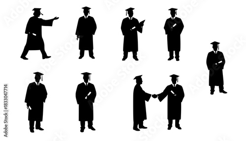 silhouettes of  graduate students standing together in a group 