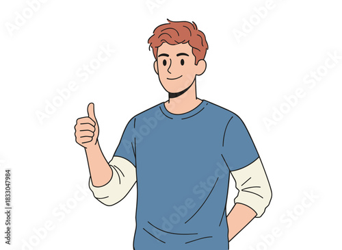A confident, satisfied man gestures an OK sign with his hand, exuding happiness and calm while approving something, shown as a flat vector illustration on a white background