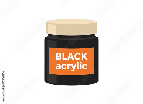 Pack of acrylic paint jars in sealed bottles with lids, suitable for drawing, painting, and DIY projects; creative stationery illustrated in flat vector style on a white background