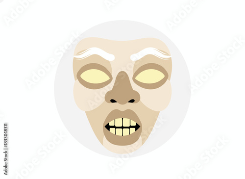 Yamanba, a Japanese noh mask of an elderly woman, a Kabuki theater face of a grey‑haired human, an Asian oriental witch head, ethnic theatrical art, flat vector illustration isolated on a white