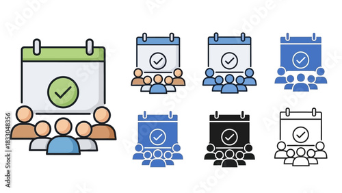 Calendar with People Icons Vector Set