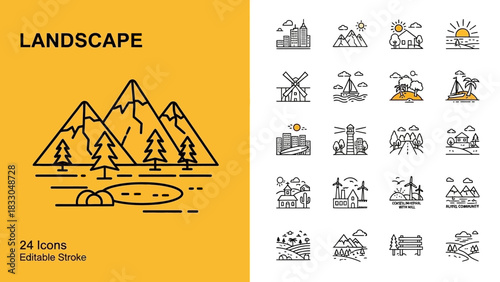 Landscape Icons A Collection of Editable Stroke Illustrations for Design and Web Graphics