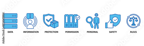 Data protection banner web icon set In Blue Style vector illustration foricon of data, information, protection, permission, personal, safety and rules