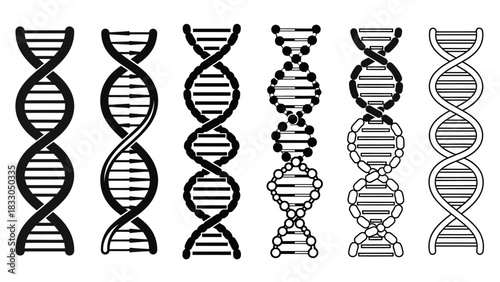 Various stylized DNA helix illustrations for scientific and educational purposes