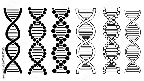 Abstract vector illustration set of DNA double helix strands depicting genetic code, molecular biology, and genetic science, ideal for education, medical, and scientific research concepts