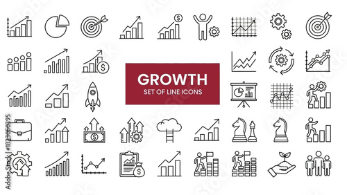 Set of Growth and Success Line Icons for Business and Finance Concepts