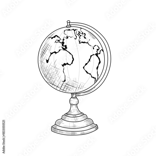 hand drawn world globe earth map geography travel line art vector ilustration