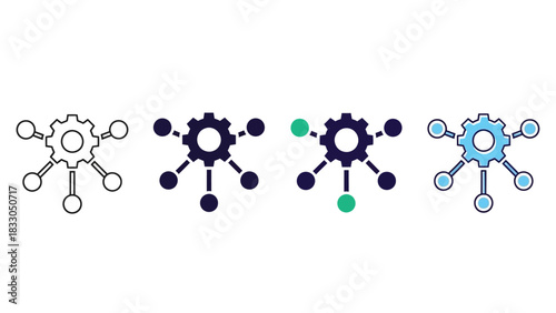 Abstract network of interconnected gears and nodes representing synergy and integrated systems