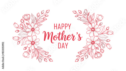 A delicate pink floral wreath design with "HAPPY Mother's DAY" text on a white background, celebrating mothers.