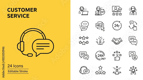 Customer Service Outline Icon Set Communication & Support