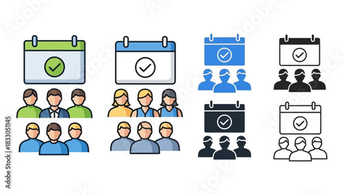 Team Collaboration and Calendar Management Icons Set of Colorful Flat Design Elements