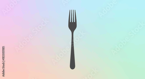 Simple dark fork silhouette on a soft pastel gradient background.