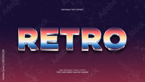 Retro 80s Chrome Text Effect with Metallic Gradient and Synthwave Background