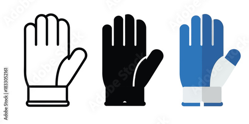 Glove Icons In Three styles vector set line art, silhouette and color version
