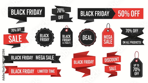 Black Friday Sale Badges and Labels Set for Discount Shopping and Special Offers