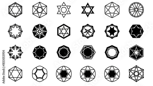 Hexagram Star Silhouette Vector Set — Thin Line, Thick Line, Double Inset, Rounded Edge, Geometric Ornament Illustration

