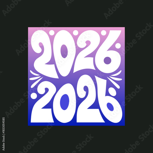White 2026 numbers on pink blue gradient background