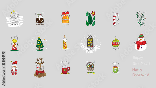Christmas Collection Vector Set, doodle flat