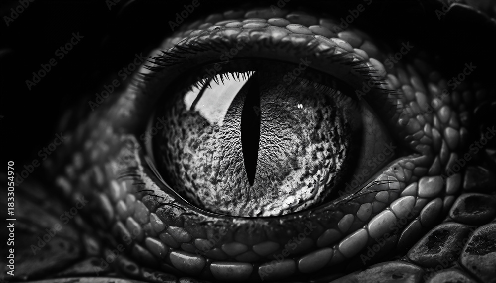 Fototapeta premium Close-up of Alligator Eye and Scales Black and White