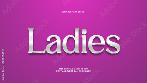 Metallic Silver Ladies Word Text Effect on Purple Background