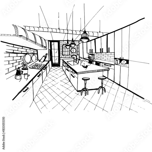 Kitchen Perspective Drawing⁠
