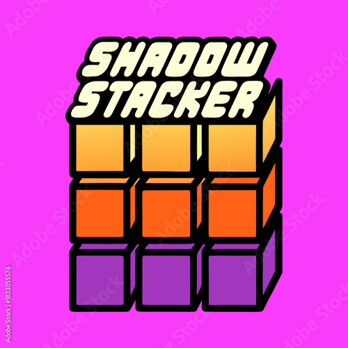 Yellow text shadow stacker blocks orange purple cubes