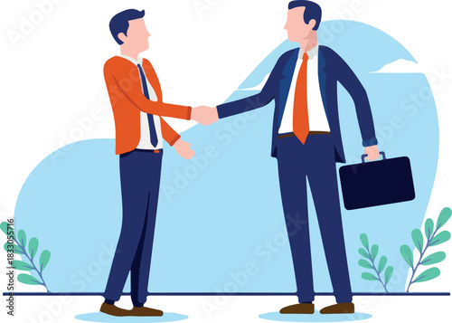 Business deal handshake - Businessmen shaking hands over agreement, flat design vector illustration with white background