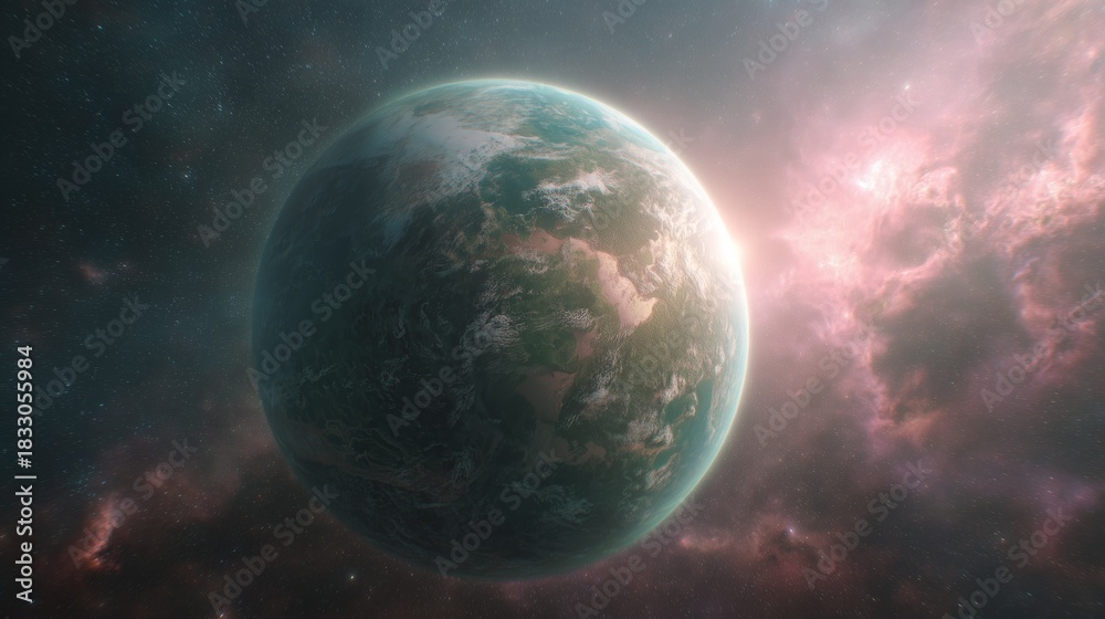 Fototapeta premium Beautiful planet surrounded by vibrant cosmic clouds in deep space scenery