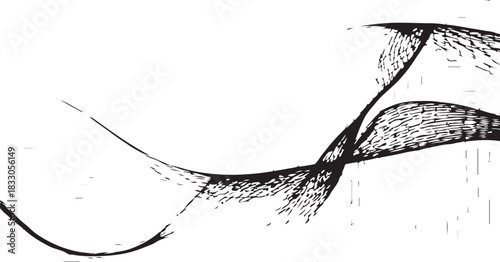 Hand-drawn vector illustration of a brush and pencil with a fresh, clear blue water splash and flowing ripple design