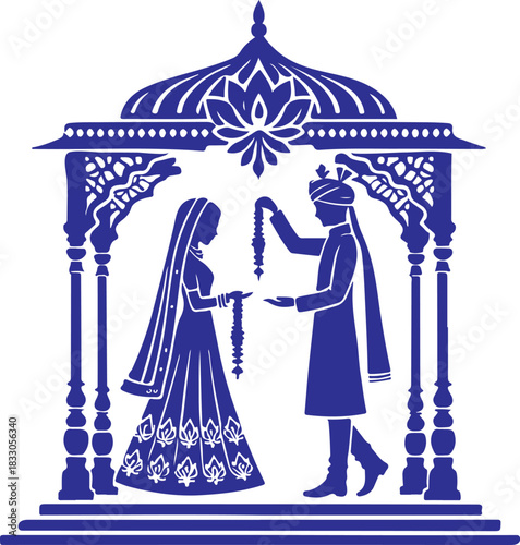 Traditional Indian Wedding Ritual Silhouette Under Ornate Mandap