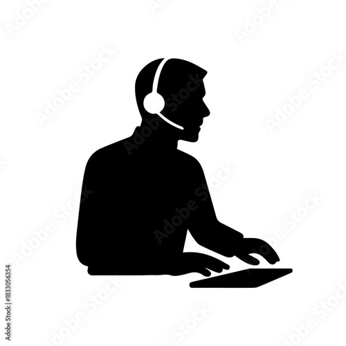 Call center agent wearing headset providing customer support