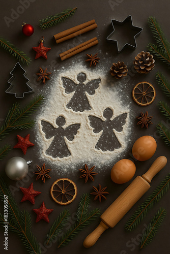 Christmas Angel Cookie Baking Flat Lay